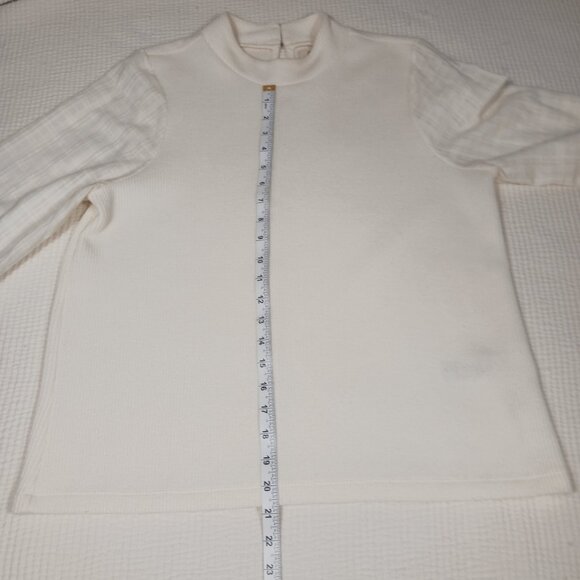 Madewell, Ivory, Weave Mix, Mock Neck, Bubble Sleeve Top, SZ Large, Style NC638 - Picture 12 of 16